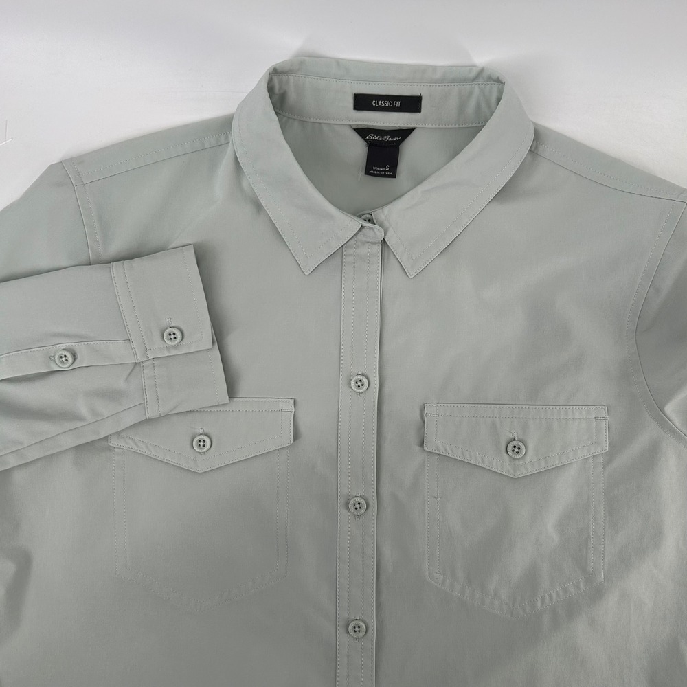 Eddie Bauer Departure Shirt Womens Small Sage Green Stretch Hiking Travel Button